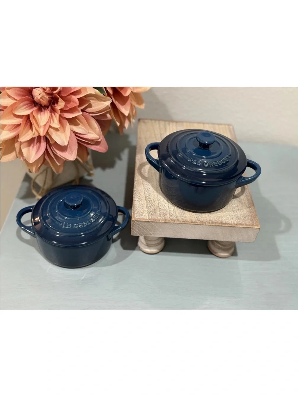 Le Creuset Stoneware Mini Cocotte W/ Lid 10cm / 8oz ~ NUIT Blue Set Of 2